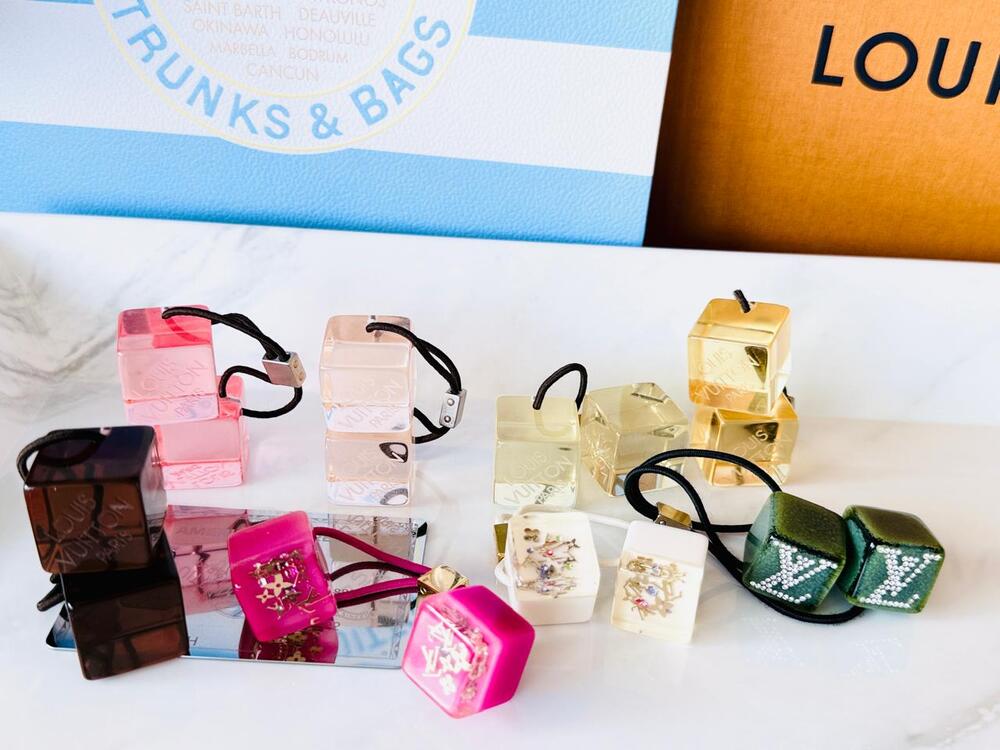 Louis Vuitton Resin Hair Cubes Tie Barrette Clear PINK Champane Ice Coffee CHOiC